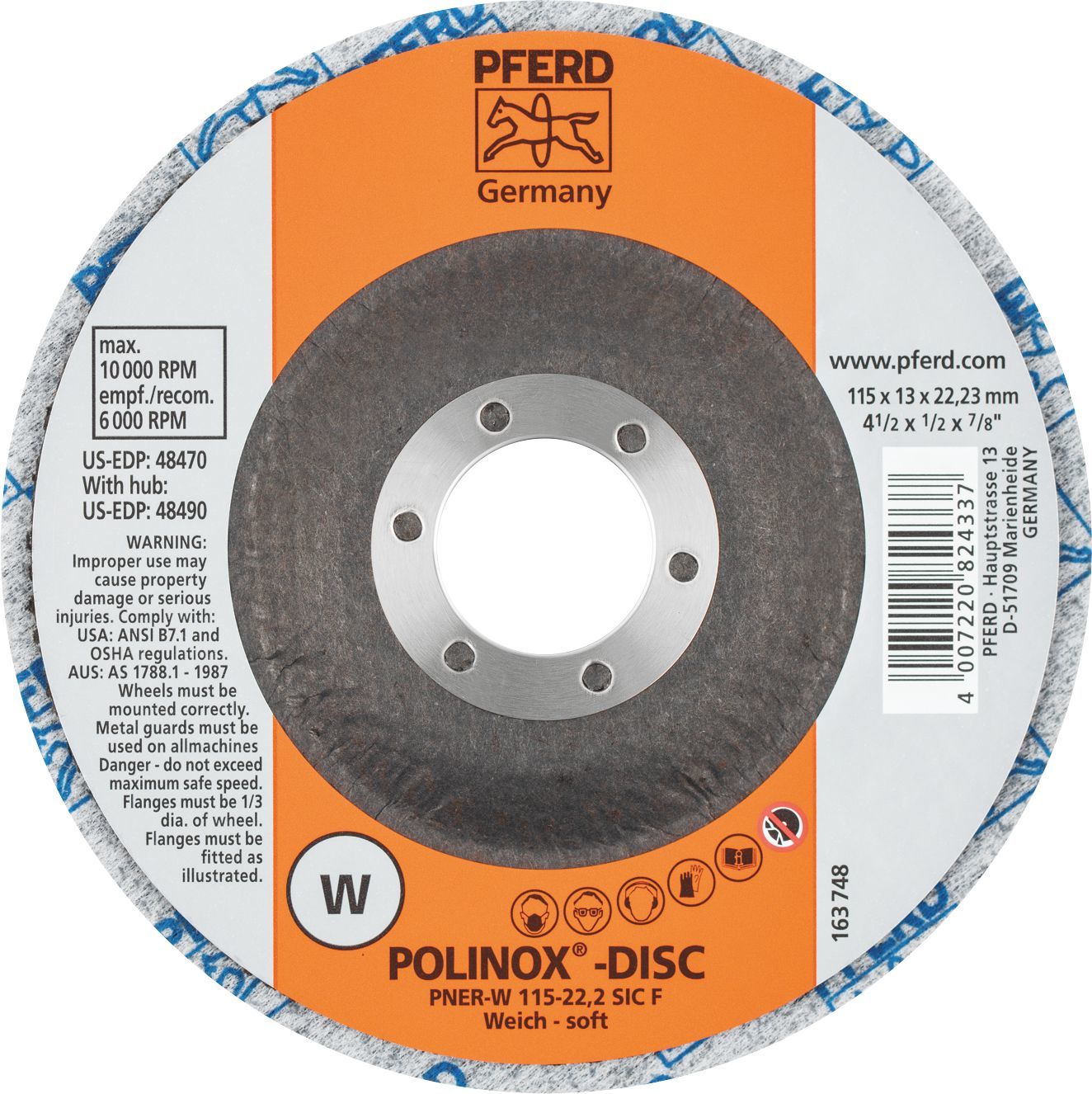 PFERD POLINOX WHEEL UNITIZED DISC PNER-W 115-22.2 C FINE 